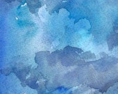 Sky Landscape - Cloud Painting - Monochromatic Painting - Original Watercolour - 4 x 6 - Blue