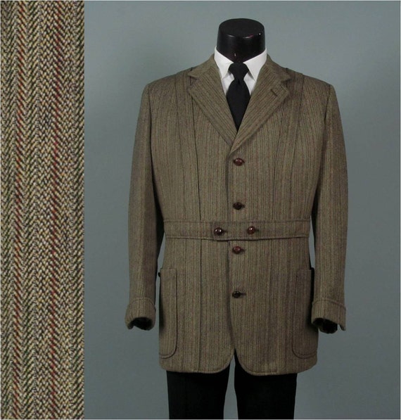 Vintage 1970s Herringbone Tweed Norfolk Jacket Hunting