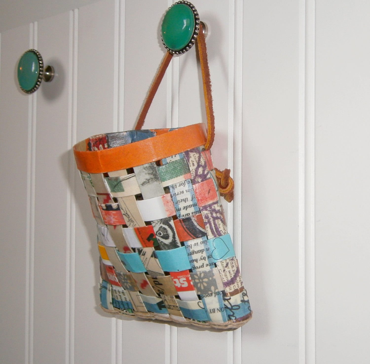 Paper Basket Woven With Recycled Fanzines by BlueTangDesigns