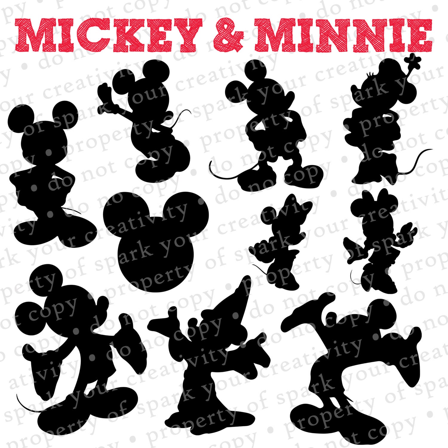 Mickey Mouse and Minnie Mouse Silhouettes // Minnie Mouse