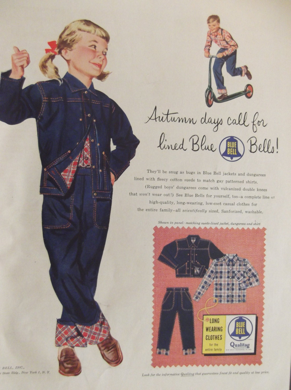 WRANGLER JEANS AD Childrens Blue Bell Cowboy Lined Denim ...