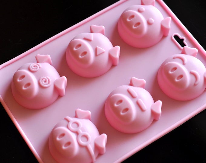 6 Cute Piggy Silicone Soap Molds Cake Cookie Chocolate Jelly Pudding Mold