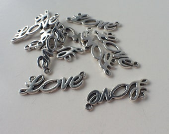 10 Silver Cursive Love Connector Charm Pendants 33x10mm