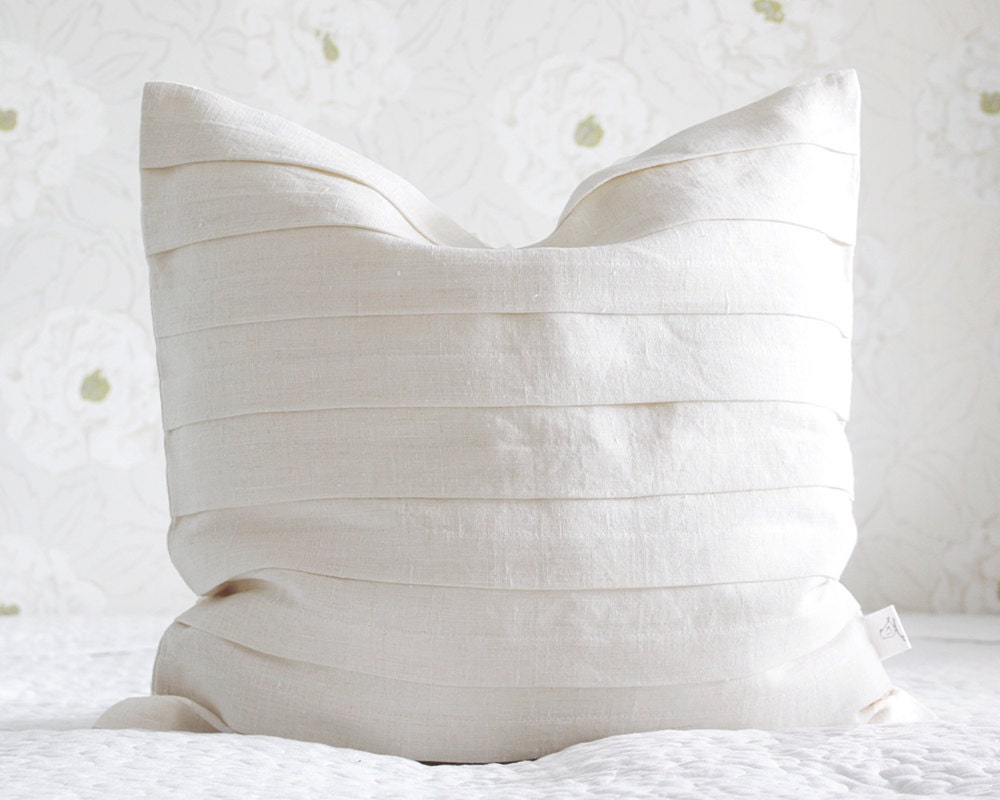 Linen pillow cover 20x20 Decorative Pleated Ivory Linen