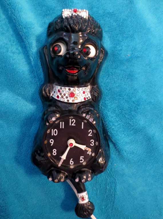 Vintage Kit Kat Cat Klock Clock Ebony Jeweled Poodle