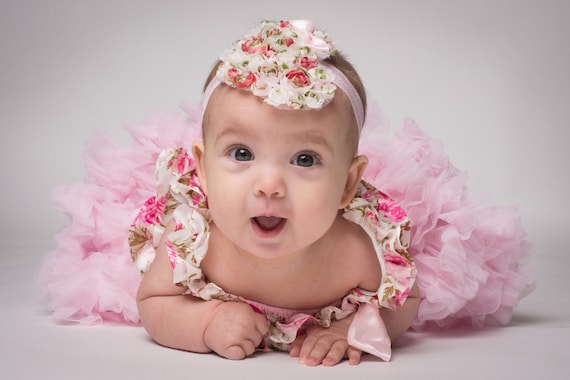 Headband- Vintage Ruffle Heart with Dainty Pink Satin Bow Headband for Little Girls