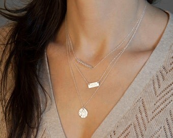 Silver Layered and Long Initial Necklaces / Short Name Necklace / Sterling Silver Birthstone Necklaces / Delicate Silver Necklaces LS906s