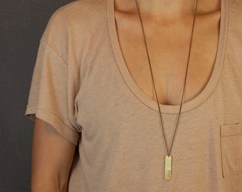 LONG BRASS TAG Necklace // Long Pendant on Custom Chain // Personalized Necklace // Minimalist Unisex Men's Necklace // Bohemian Fringe