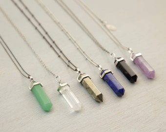 Crystal Stone Necklace, Pendant Necklace / Natural Crystal Long Necklace, Custom Chain / CRYSTAL POINT CHAKRA Necklace by Bohemian Fringe
