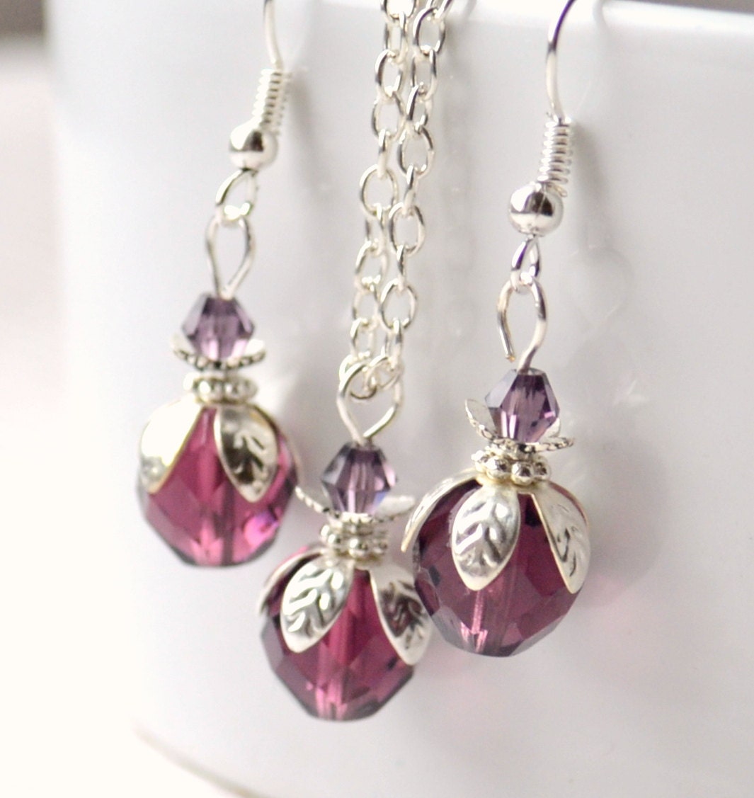 Violet purple Bridesmaids set purple jewelry set by LaurinWedding