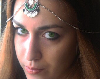 CHAIN HEADPIECE Head Chain , headdress gypsy head piece .