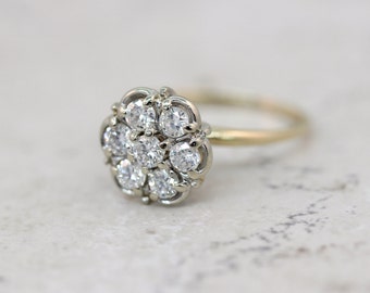 Vintage Engagement Ring Diamond Cluster Ring 14k Gold Ring Daisy ...