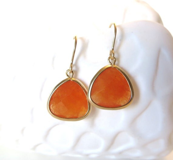 Items similar to Burnt Orange Earrings Gold Earrings Orange Wedding