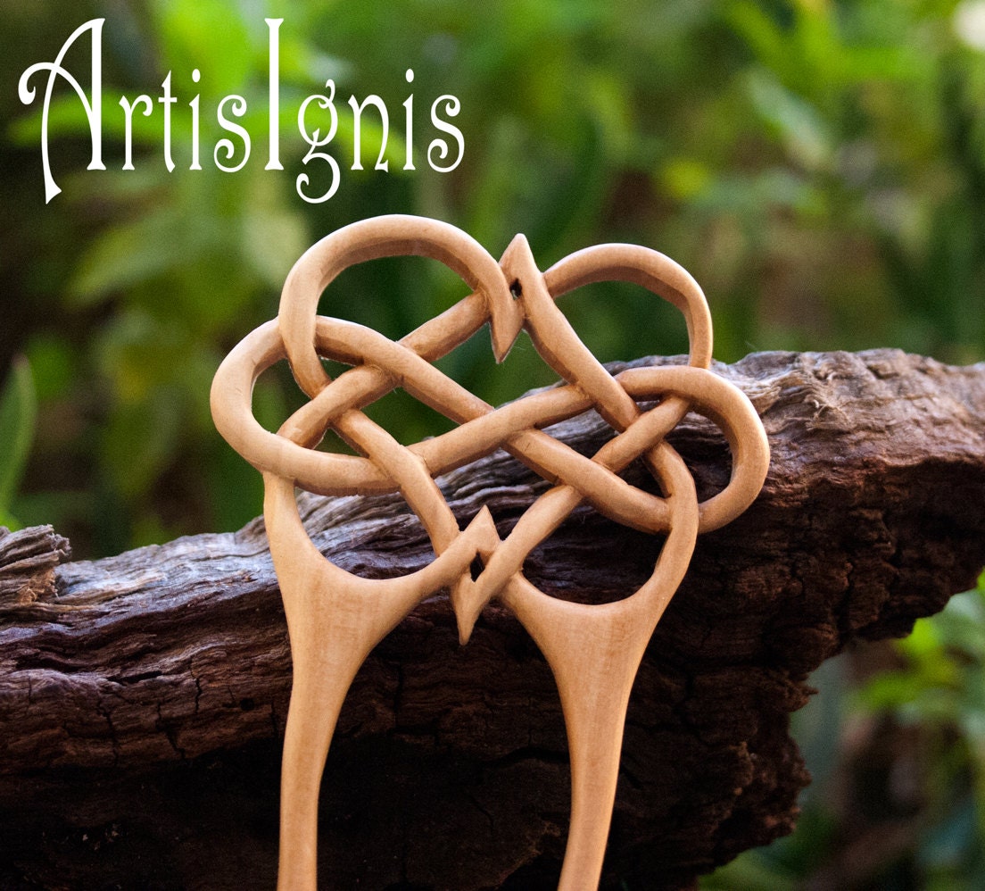 Infinite Love Celtic Knot work in Loquat Wood Hair Pin Two