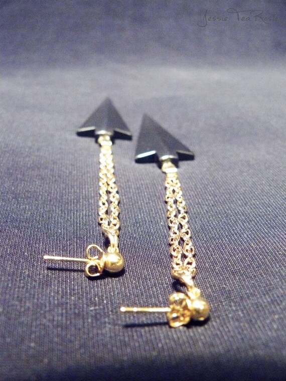 Hematite and Gold Plated Arrowhead Dangle Earrings