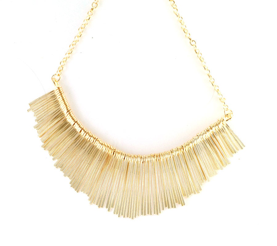 Gold fringe necklace gold statement necklace by TheFashionBandits