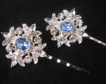Wedding Hair Pins, Crystal Rhinestone Hair Clip Set, Silver Bridal Bobby Pins, Bride Hair Accessory, Something Blue, Bridesmaids Gift