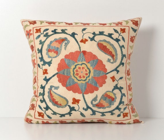 Suzani Pillow Cover 20x20 Decorative Ethnic Pillows by pillowme