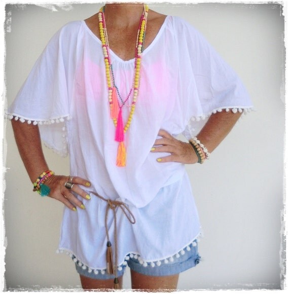 kaftan pom pom on Brightnewpenny kaftan pom White by Etsy pom top