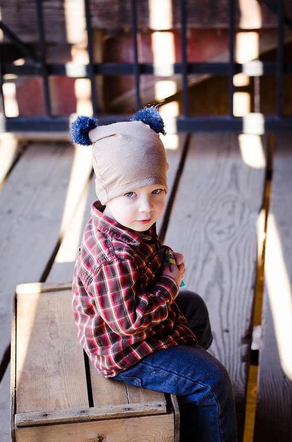 pom toddler pom beanie Pom Cotton Hat, Jersey Beanie, Hat, Beige Stretchy Boys Pom Toddler's