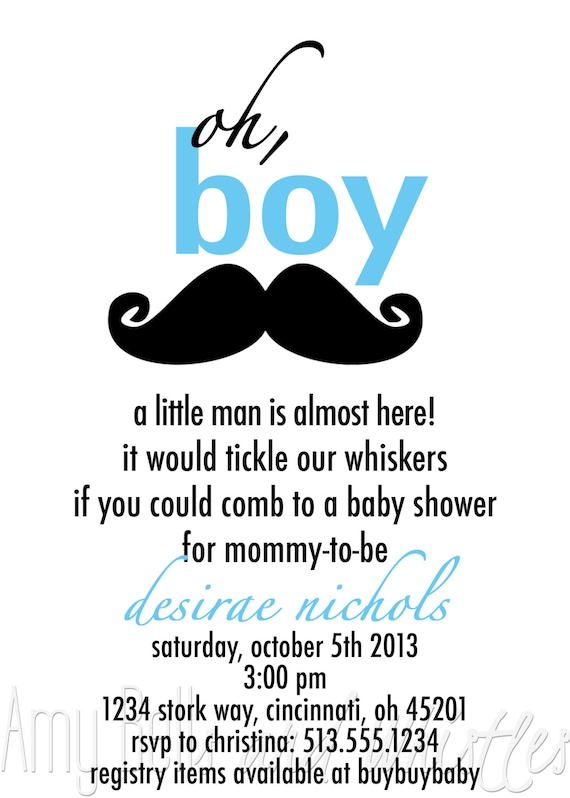 Items similar to Oh Boy Mustache Baby Shower Invitation ...