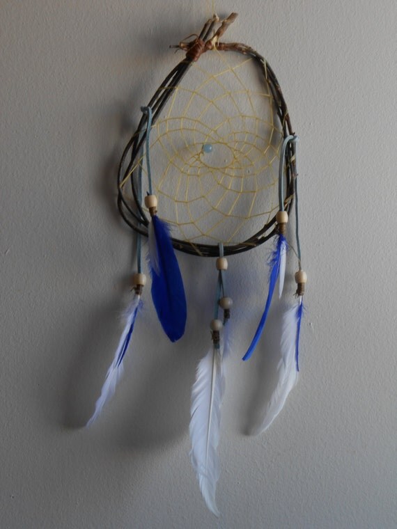Willow Hoop Dream Catcher Handmade OOAK Blue by FaeMoonWolfDesigns