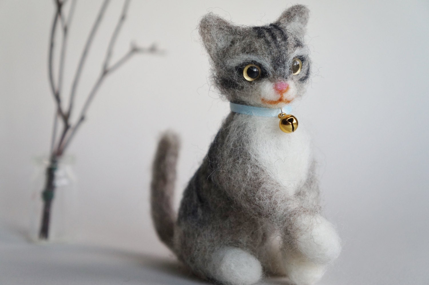 Needle Felted Cat Felt Grey Tabby Cat Wool by JanetsNeedleFelting