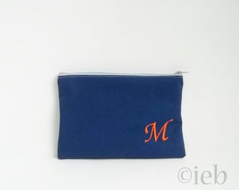 Monogrammed Makeup bag - Personalized Navy Clutch - Bridesmaid clutches - Medium