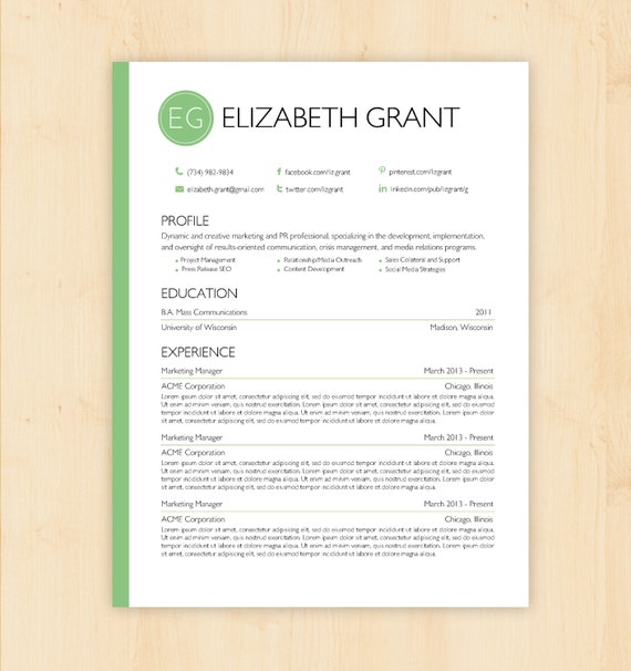 ... Resume Design - Instant Download - Word Document /Doc / Docx Format