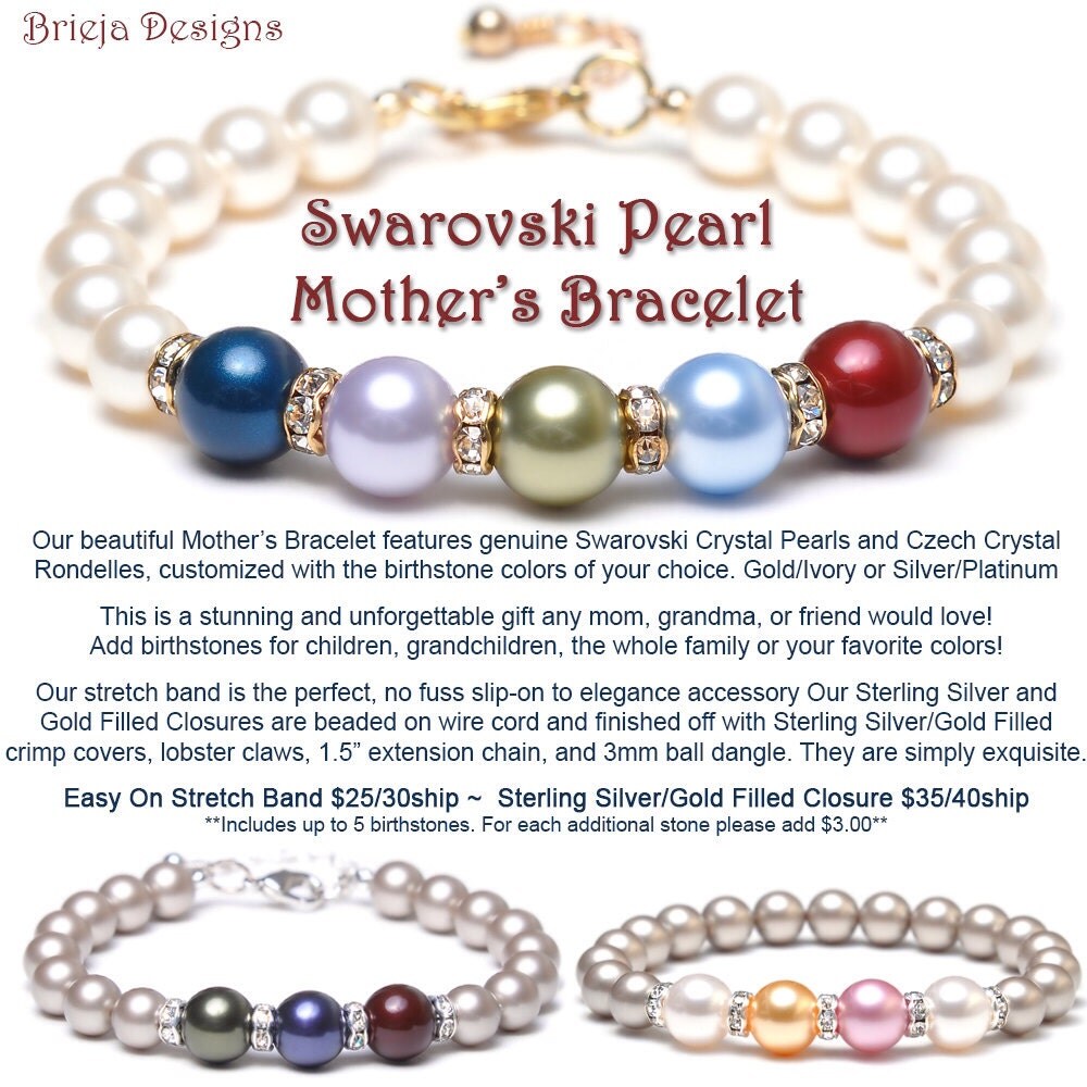 Pearl Mothers Bracelet Swarovski Crystal Pearl Birthstone 0043