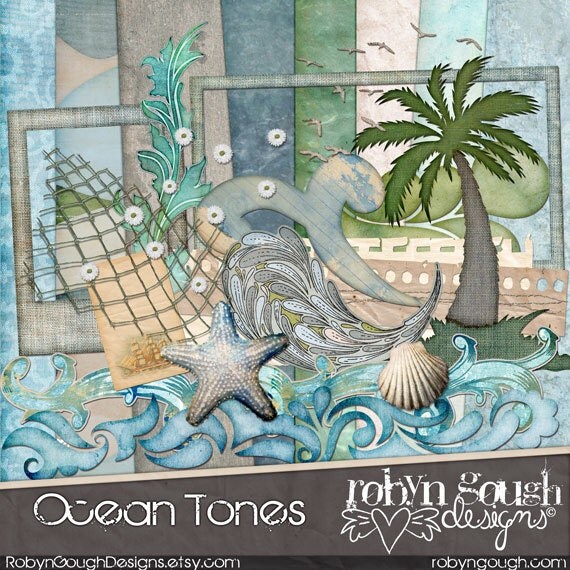 Beach Digital Scrapbooking Kit Ocean Tones by ClikchicDesign
