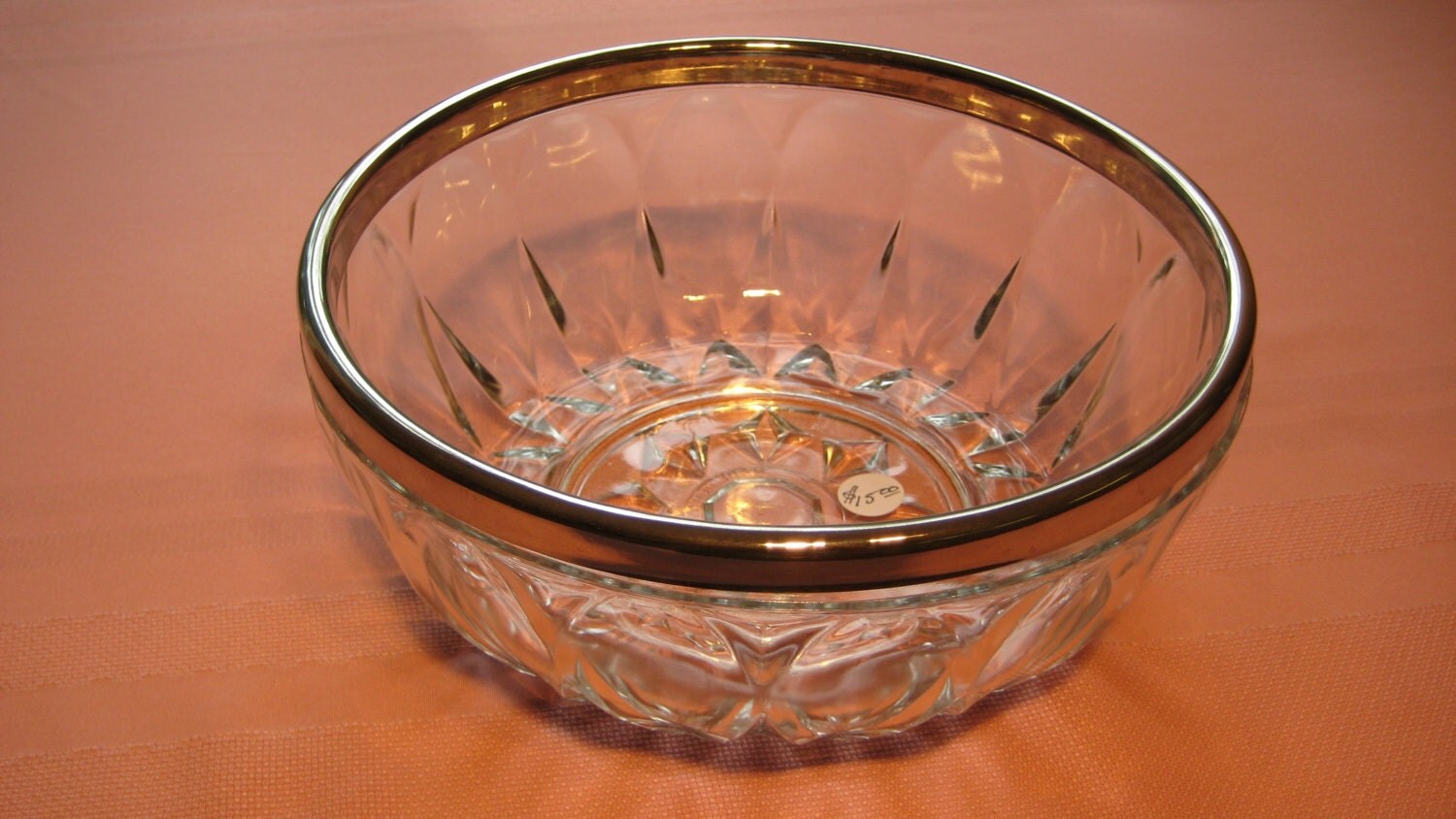 Salad Bowl Vintage Clear Glass With Silver Plate Rim Made 9812