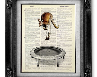 Australia Art, Australia Print, Dictionary Art Print, Dictionary Paper, Dictionary Page Art, Kangaroo Art, Australia Poster, Trampoline Art