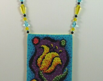 Funky Flowers Beaded Amulet Bag Necklace or Wall Art