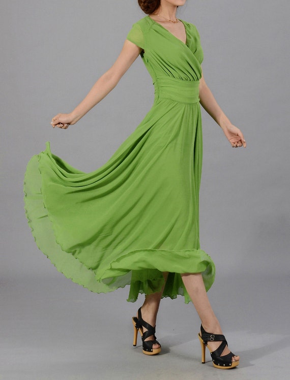 My Chiffon Style Green Dress D14165 By Backnear On Etsy 