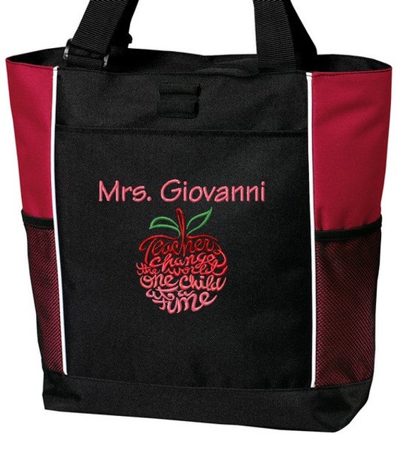 Personalized Teacher Tote Bag Embroidered with Name and Apple Design ...