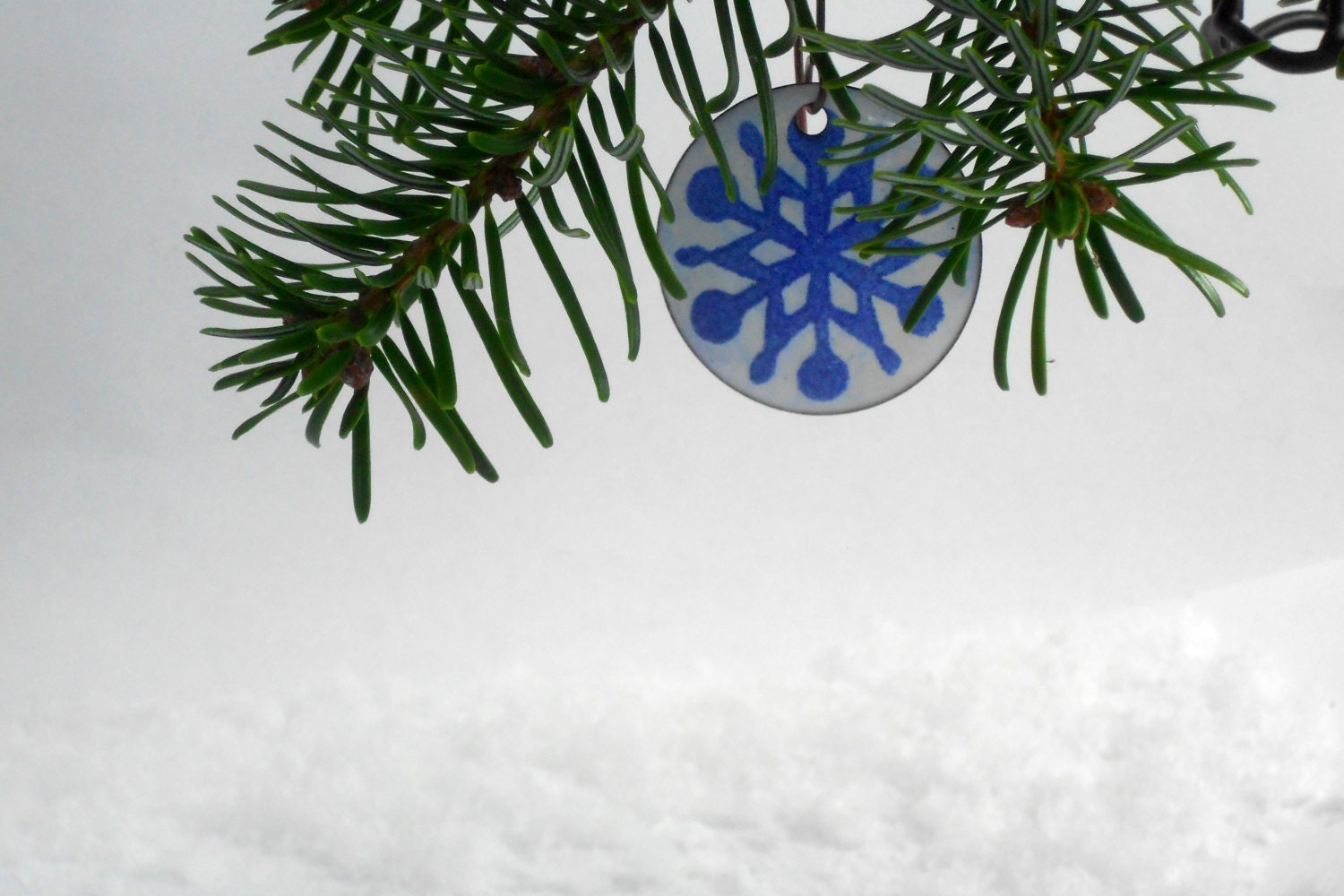 Enameled Snowflake Christmas Ornament, Blue and White Enamel Ornament with Copper Hook, Snowflake Decoration