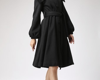 Black coat wool coat with shawl collar winter jacket coat (710f1)