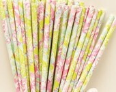 Watercolor Paper Straws, 25 Wildflower Pastel Paper Straws, Bridal Shower, Tea Party, Preppy Girls, Princess, Bridal Tea, Easter Patty, Il_170x135