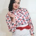 60s 1960s Secretary Blouse Ascot Top Medium M Vintage Novelty Bows Red White Blue Long Sleeve
