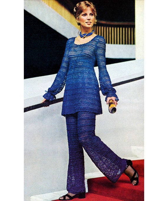 Items similar to Vintage 1970s Crochet Pattern Lacy Empire Tunic Mini