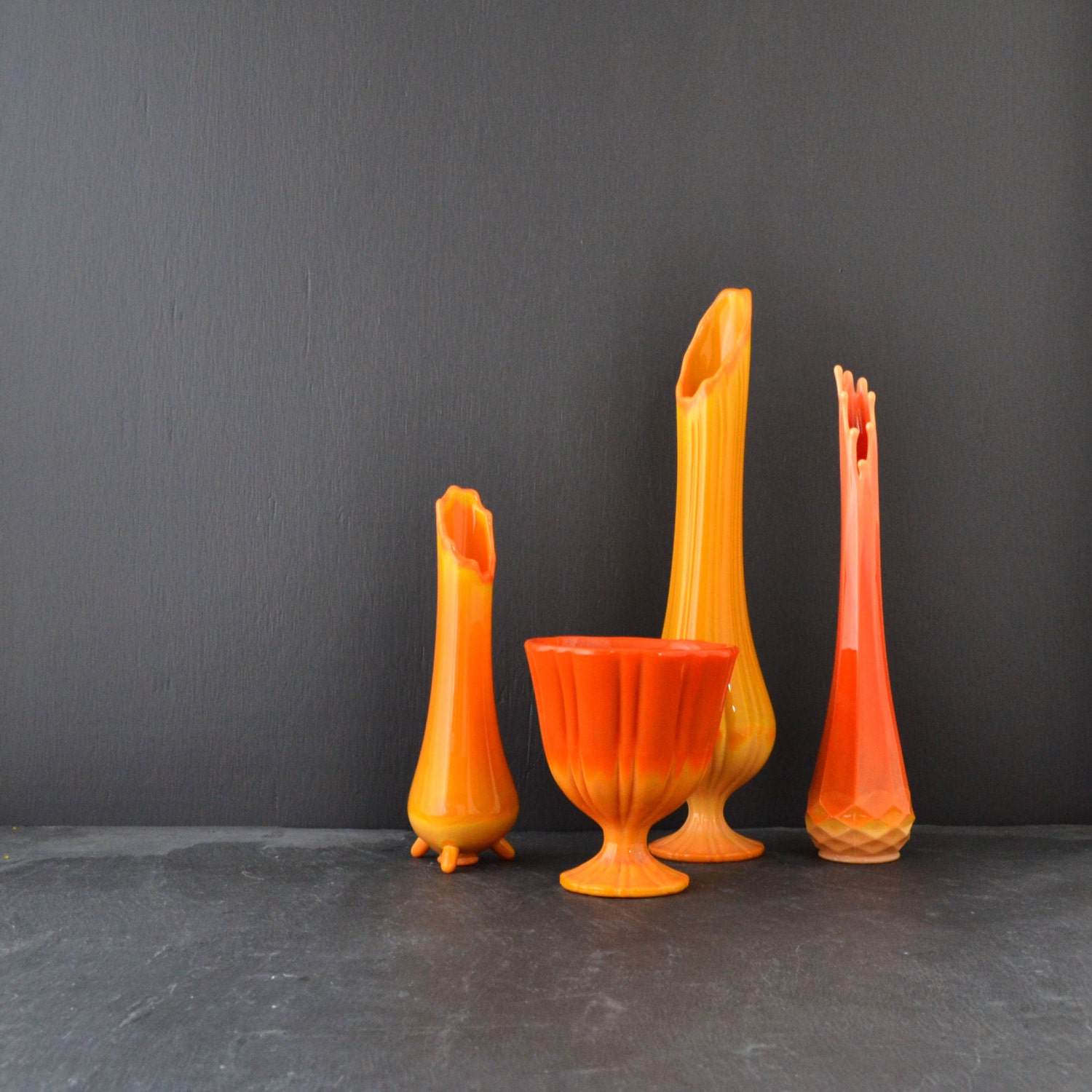 Vintage Orange Glass Vases Bittersweet Slag Vases LE by KOLORIZE