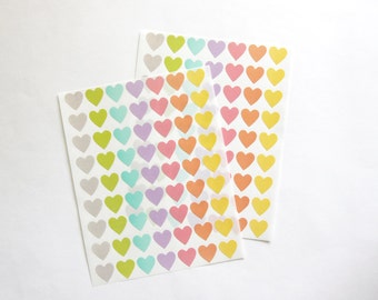 Heart Stickers, Pastel/Colorful/Multicolor Heart Stickers, Small Heart Sticker, Size 16mm, Set of 2 sheets or 126 hearts