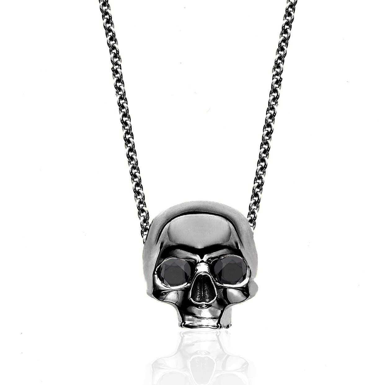 Silver & Black Diamond Skull Pendant