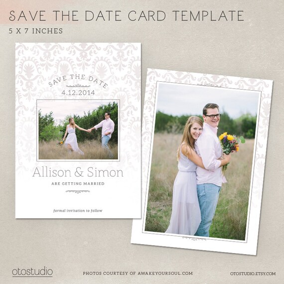 Items Similar To Save The Date Wedding Card Template With Damask Pattern In Purple Gray On Etsy Fundraiser Save The Date Templates