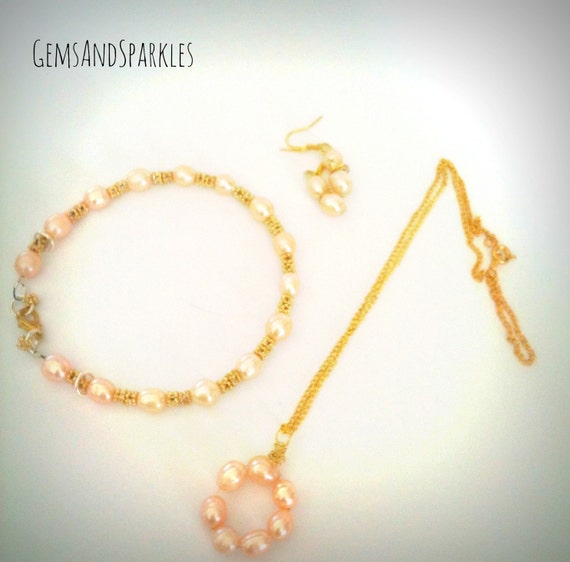 Peach pearl set bridal jewellery set