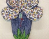 Baby boy baby bunting denim blue outside with builder construction bears inside