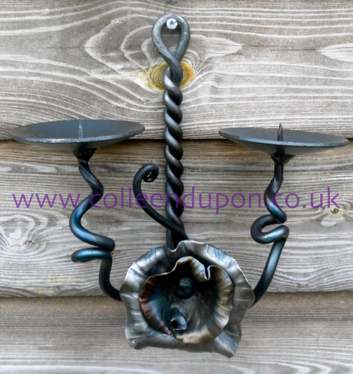 One Flower Wall Sconce Candle Holder Hand by AmmoniteIronwork