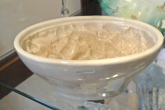 Ironstone Pudding Jello Mold Antique 19th Century Food Mold Mould Intricate Grape Motif Germany Country Farmhouse Cottage Rustic Primitive