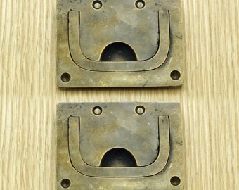 2.83" Inches Vintage Flush Lift Handle Solid Brass Antique Cabinet Drawer Door KNOB Pulls H033